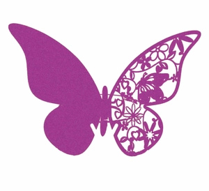 Marque-places papillon violets découpés au laser avec motifs floraux évidés
