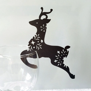 Elegant laser-cut black reindeer cup card for Christmas party table decoration