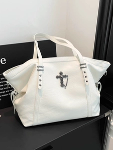 Women's Large PU Leather Tote Bag Punk Gothic Style Cross Star Studded Shoulder Crossbody Bag For Daily Commuting School
