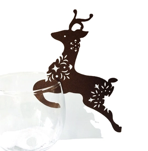 Laser-cut reindeer glass cards in dark brown with snowflake patterns for Christmas decor