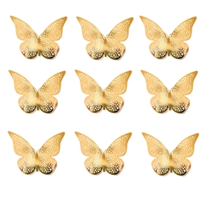 Set of 9 3D golden hollow-out butterfly wall stickers for festive party and wedding decor
