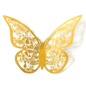 Detailed laser-cut gold butterfly wall sticker with 3D wings and floral hollow patterns