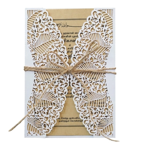 Elegant Laser Cut Wedding Invitation Cards Artificial Pearl Paper Hollow Leaf Pattern With Envelopes Inner Pages Jute Rope