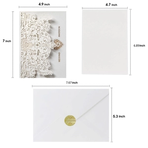 White laser cut hollow wedding invitation set with heart pattern and envelopes