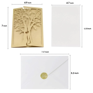 Laser cut hollow tree invitation set with champagne gold card and white envelope