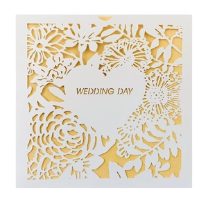 Elegant Hollow Rose Heart Wedding Invitation Card Laser Cut Pearlescent Paper Floral Greeting Cards For Marriage Party Celebration Anniversary