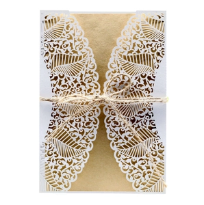 Laser cut leaf pattern invitation card with white lace hollow and brown kraft paper