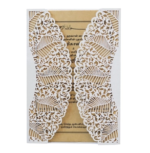 Laser cut lace leaf wedding invitation with white hollow sleeve and kraft paper card