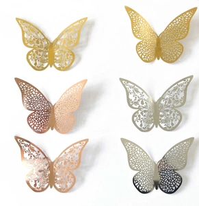 Detailed 3D laser-cut butterfly wall stickers with intricate floral texture and metallic finish