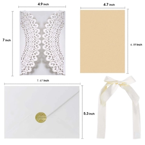 Kit d'invitations de mariage découpé au laser blanc avec dimensions et sceau doré