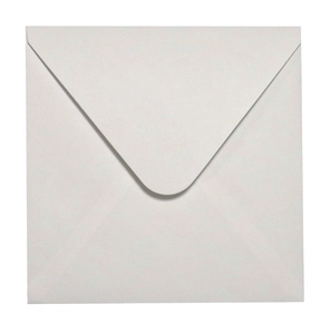 Detailed top view of a minimalist square light gray textured cardstock envelope