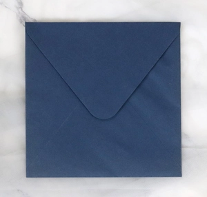 Deep blue square envelope with V-flap lid made of textured premium specialty paper