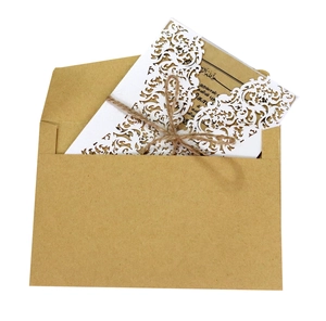Laser cut lace wedding invitation set with kraft envelope and rustic twine bow