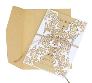 Cartes d'Invitation de Mariage Découpe Laser Européennes Avec Enveloppes et Corde de Chanvre Papier Nacré Papillon Creux Cartes de Voeux Florales