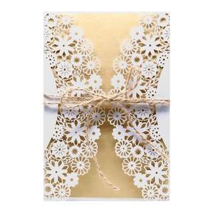 Laser Cut Hollow Floral Wedding Invitation Cards With Kraft Paper Inner Sheet And Hemp Rope For Engagement Valentine Day Party