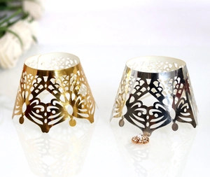 Laser-cut crown lace cupcake wrappers in mirror gold and silver for wedding decor