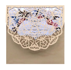 Laser cut lace wedding invitation with kraft paper envelope and floral inner card