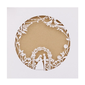 Laser Cut Wedding Invitation Cards Pearlescent Paper Hollow Out Floral Arch Couple Silhouette Greeting For Engagement