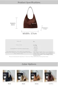 Detailed size specifications for large matte PU leather tote bag with inner pouch