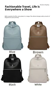 Collage showing large fashion backpacks in blue, brown, black, and beige with rabbit logo