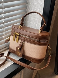 Borsa a Tracolla Box in Tela e Pelle PU a Contrasto Vintage Mini Borsa a Tracolla per Donna Borsa a Mano di Tendenza
