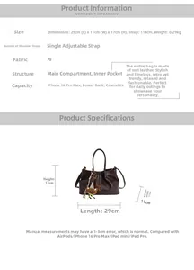 Spécifications de taille pour le sac à main vintage marron en similicuir souple