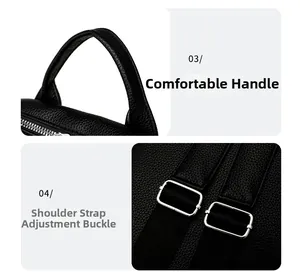 Detail of the thickened top handle and adjustable shoulder strap with metal buckle