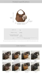 Detailed size chart for textured PU leather handbag showing 22cm height and 11cm thickness