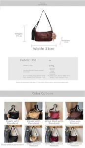 Detailed size specifications and color options for the suede tote shoulder bag