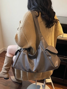 Sac hobo rétro en cuir PU mat gris avec grande capacité et large bandoulière élégante
