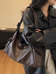 Grand sac cabas rétro en cuir marron foncé pour femme avec style décontracté