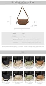 Detailed dimensions and multi-color nylon dumpling bag options with adjustable straps