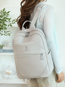 Chic beige pebble leather large capacity backpack for women stylish travel daypack