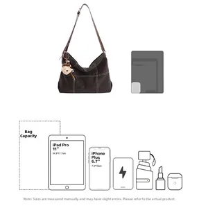 Large capacity vintage matte tote bag showing storage space for iPad Pro and iPhone
