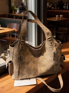 Large Capacity Women Tote Bag Retro PU Leather Shoulder Bag Casual Crossbody Handbag With Zipper Multi Pockets Stylish Daily Satchel Bag