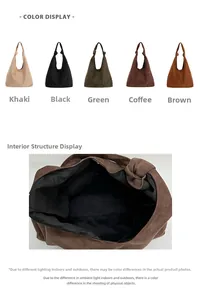 Detail view of large tote bag interior lining and knot shoulder strap in five colors