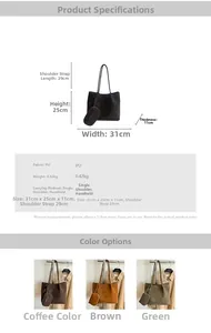 Detailed size specifications for large PU leather tote bag with dimensions and small pouch
