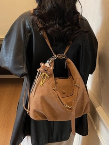 Vintage PU Leather Large Capacity Tote Bag For Women Fashion Multi-Way Backpack Shoulder Bag With Cute Plush Bear Charm