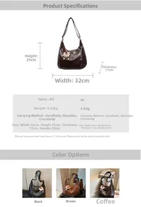 Detailed size chart for retro PU leather tote bag with dimensions 32x25x11cm