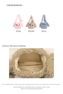 Dettaglio di borse tote a coniglio in peluche con chiusura magnetica e fodera morbida