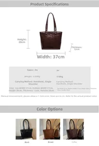 Spécifications de taille et options de couleur pour le grand sac fourre-tout en PU