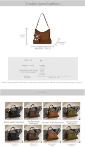 Detailed size specifications and color options for the large vintage PU hobo tote bag