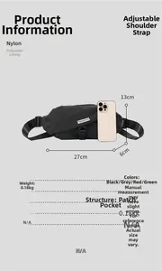 Waterproof nylon crossbody bag measuring 27x13x6cm with adjustable strap and inner lining