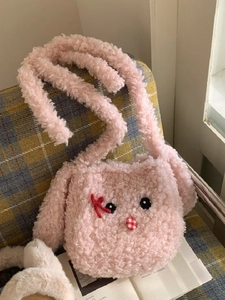 Borsa a Tracolla in Peluche con Orecchie di Coniglio Grande Capacità Borsa a Tracolla in Lana di Agnello per Donna Moda Autunno Inverno