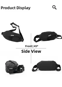 Detailed views of black checkered waterproof waist bag with adjustable strap and buckle