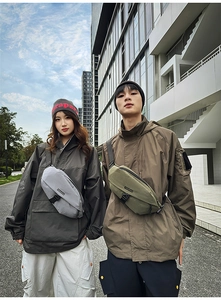Detail of waterproof crossbody chest bags with grid pattern and durable buckle design