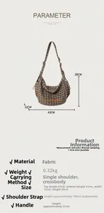 Size chart showing dimensions of the checkered canvas hobo bag with adjustable strap