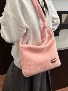 Women Sherpa Fleece Crossbody Bag Plush Large Capacity Shoulder Bag With Magnetic Buckle Casual Winter Soft Tote Bag For Women
