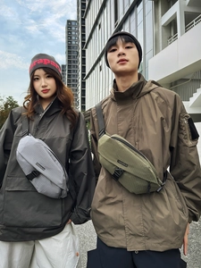 Waterproof grid pattern crossbody chest bags in grey and olive for daily street style