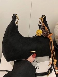 Vintage Textured PU Leather Dumpling Hobo Bag For Women With Tassel Pendant Adjustable Strap Small Crossbody Shoulder Bag